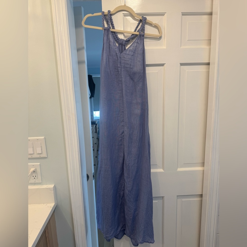 100% Linen Sheer Racerback Maxi Dress w/ Braided Straps